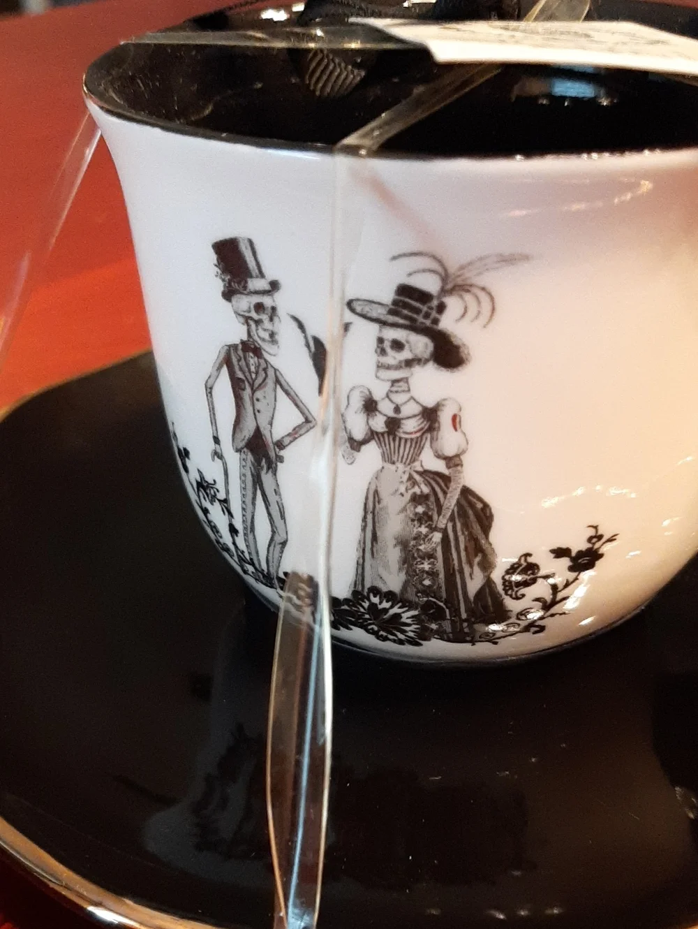 Potter's Studio Mortar &  Bone China Cup with Victorian Skeleton Couple, New